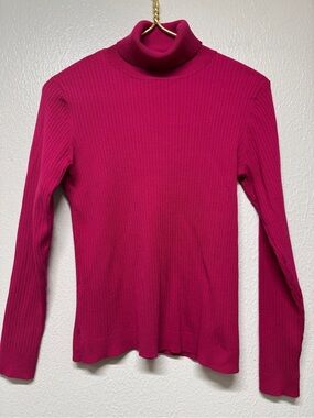 Chicos Ribbed Long-Sleeve Turtleneck Sweater - Fuchsia